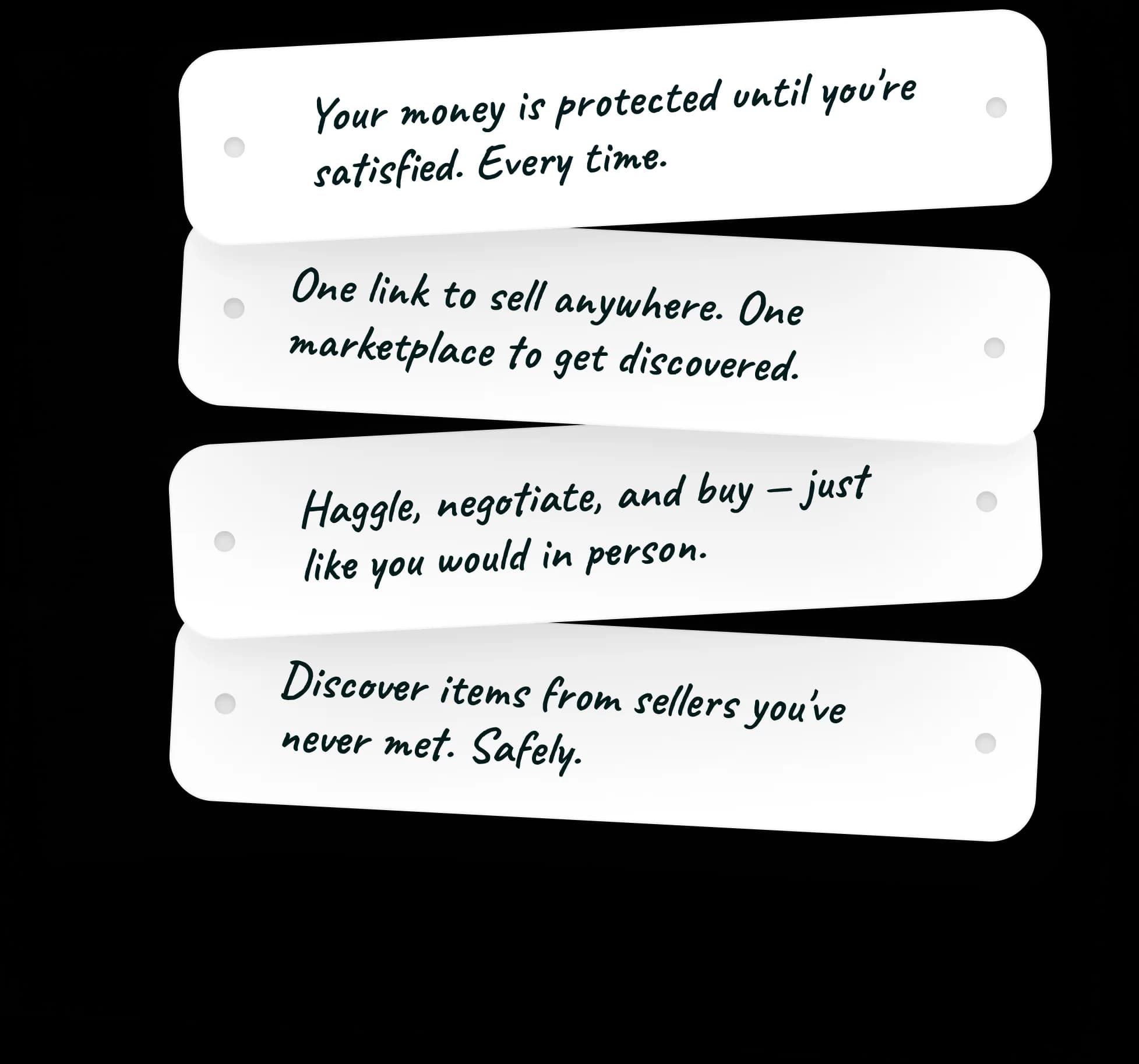 Why Yadsale works: protected payments, one link to sell, haggle and negotiate, discover safely